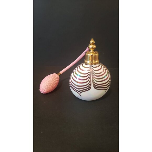 Vintage Iridescent White Atomizer: Purple Feather Design Vanity Decor - Picture 5 of 10